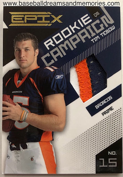 2010 Panini Epix Tim Tebow Rookie Campaign Jersey Patch Card Serial Numbered 29/50