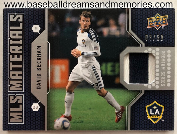 2010 Upper Deck Soccer David Beckham MLS Materials Premium Series Jersey Patch Card Serial Numbered 08/50