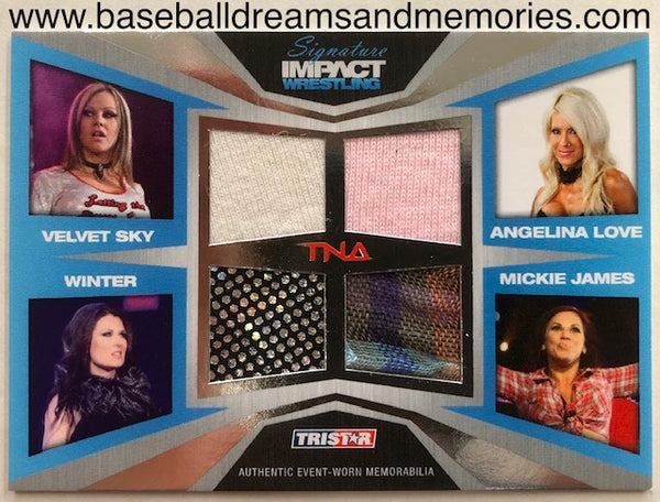 2011 Tristar TNA Wrestling Velver Sky, Winter, Angelina Love, Mickie James Even Worn Relic Card Serial Numbered 077/199