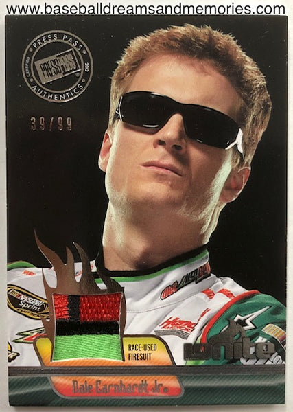 2012 Press Pass Authentics Dale Earnhardt Jr. Race Used Firesuit Card Serial Numbered 39/99