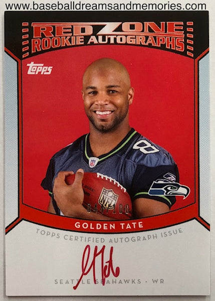 2010 Topps Golden Tate Red Zone Rookie Autograph Card Serial Numbered 044/100