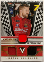 2018 Panini Victory Lane Racing Justin Allgaier Engineered To Perfection Triple Relic Card Serial Numbered 134/199