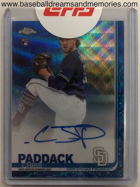 2019 Topps Chrome Chris Paddack Blue Wave Autograph Rookie Card Serial Numbered 070/150