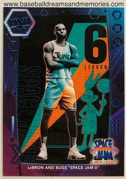 2021 Upper Deck Space Jam: A New Legacy Lebron and Bugs "Space Jam 6" Blue Foil Parallel Card