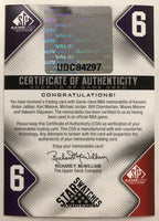 2009-10 SP Game Used 6 Star Swatches Michael Jordan, Karl Malone, Kareem Abdul-Jabbar, Wilt Chamberlain, Moses Malone, Hakeem Olajuwon Jersey Card Serial Numbered 51/99