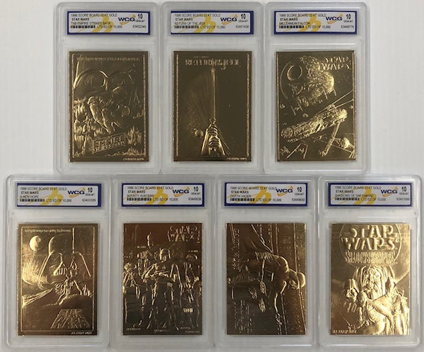 1996 Star Wars Complete Set of 7 Score Board 23KT Gold Cards Graded GEM-MT 10