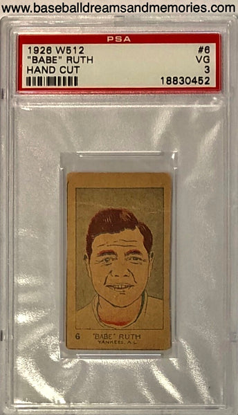 1926 W512 “Babe” Ruth Hand Cut Card Graded PSA VG 3