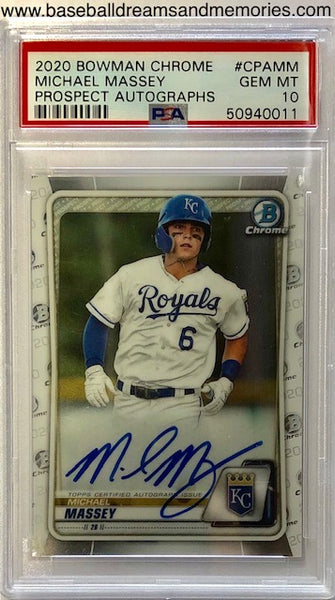 2020 Bowman Chrome Prospects Michael Massey Autograph Card Graded PSA GEM MT 10