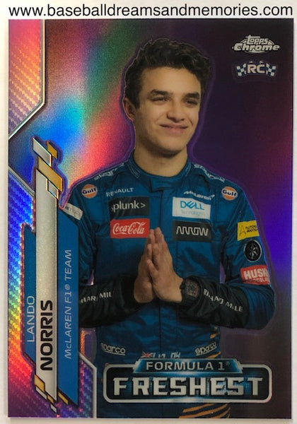 2020 Topps Chrome Formula 1 Lando Norris Rookie Purple Refractor Card Serial Numbered 326/399