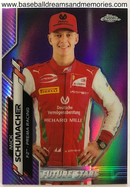 2020 Topps Chrome Formula 1 Mick Schumacher Future Stars Purple Refractor Card Serial Numbered 033/399