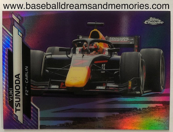 2020 Topps Chrome Formula 1 Yuki Tsunoda Purple Refractor Card Serial Numbered 215/399