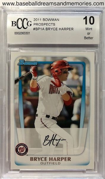 2011 Bowman Prospects Bryce Harper Card Graded BCCG 10 Mint or Better