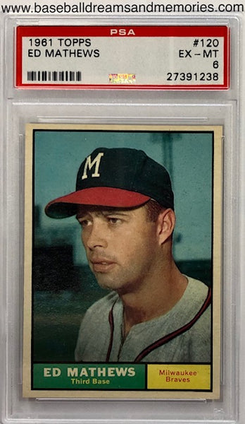 1961 Topps Ed Mathews Card Graded PSA EX-MT 6