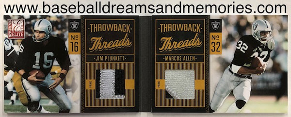 2011 Donruss Elite Jim Plunkett & Marcus Allen Throwback Threads Dual Prime Patch Booklet Card Serial Numbered 17/25