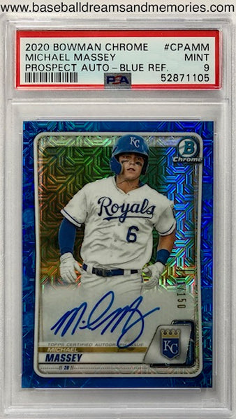 2020 Bowman Chrome Michael Massey Blue Mojo Refractor Autograph Card Serial Numbered /150 Graded PSA MINT 9