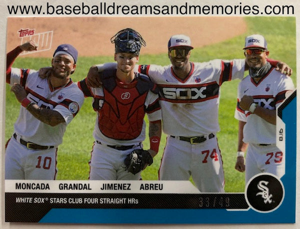 2020 Topps Now Moncada, Grandal, Jimenez, Abreu "White Sox Stars Club Four Straight HR's" Blue Parallel Serial Numbered 33/49