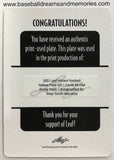 2021 Leaf Valiant Football Ihmir Smith-Marsette Rising Stock Autograph Printing Plate Serial Numbered 1/1