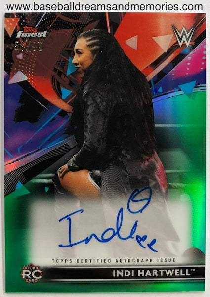 2021 Topps Finest WWE Wresting Indi Hartwell Green Refractor Autograph Rookie Card Serial Numbered 56/99