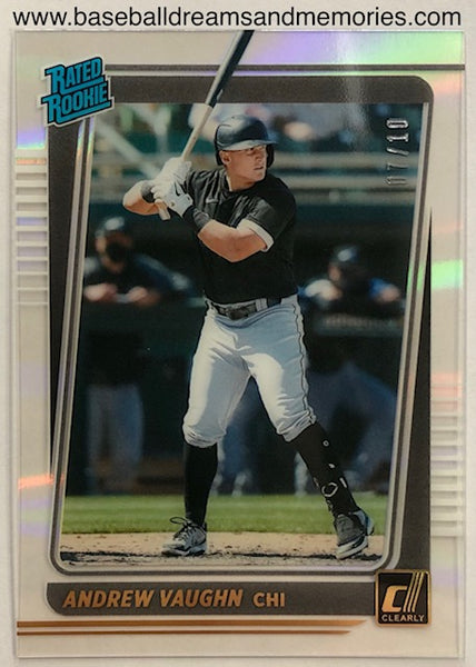 2021 Panini Chronicles Clearly Donruss Andrew Vaughn Rated Rookie Gold Card Serial Numbered 07/10
