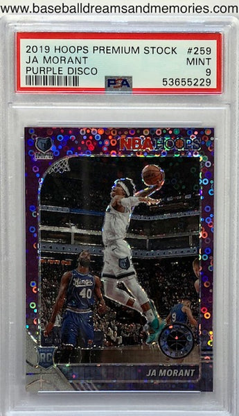 2019 Panini Hoops Premium Stock Ja Morant Purple Disco Rookie Card Graded PSA MINT 9