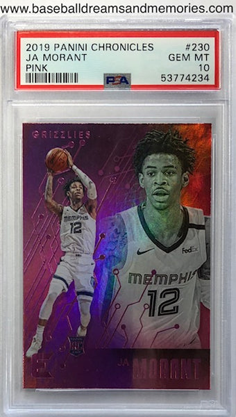 2019 Panini Chronicles Essentials Ja Morant Pink Rookie Card Graded PSA GEM MT 10