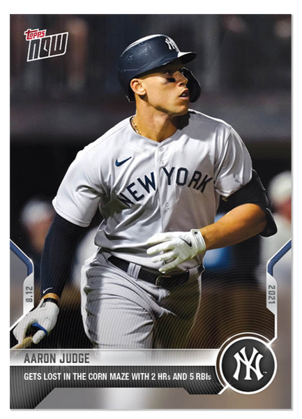 2021 Topps Now Aaron Judge Field of Dreams Card "GETS LOST IN THE CORN MAZE WITH 2 HR's & 5 RBI's"