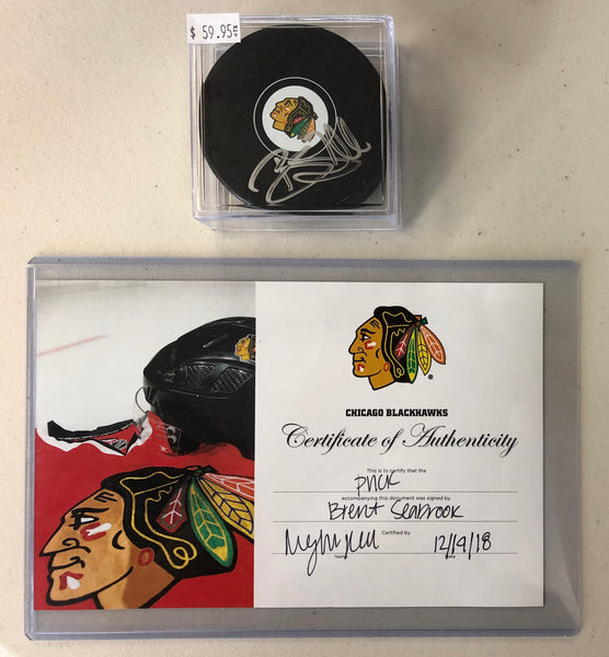 Chicago Blackhawks Brent Seabrook Signed Autographed Puck with Chicago Blackhawks COA