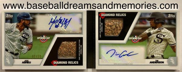 2022 Topps Opening Day Jose Abreu & Tim Anderson Dual Autograph Diamond Relics Field of Dreams Book Card Serial Numbered 02/10 1:169,931 Packs